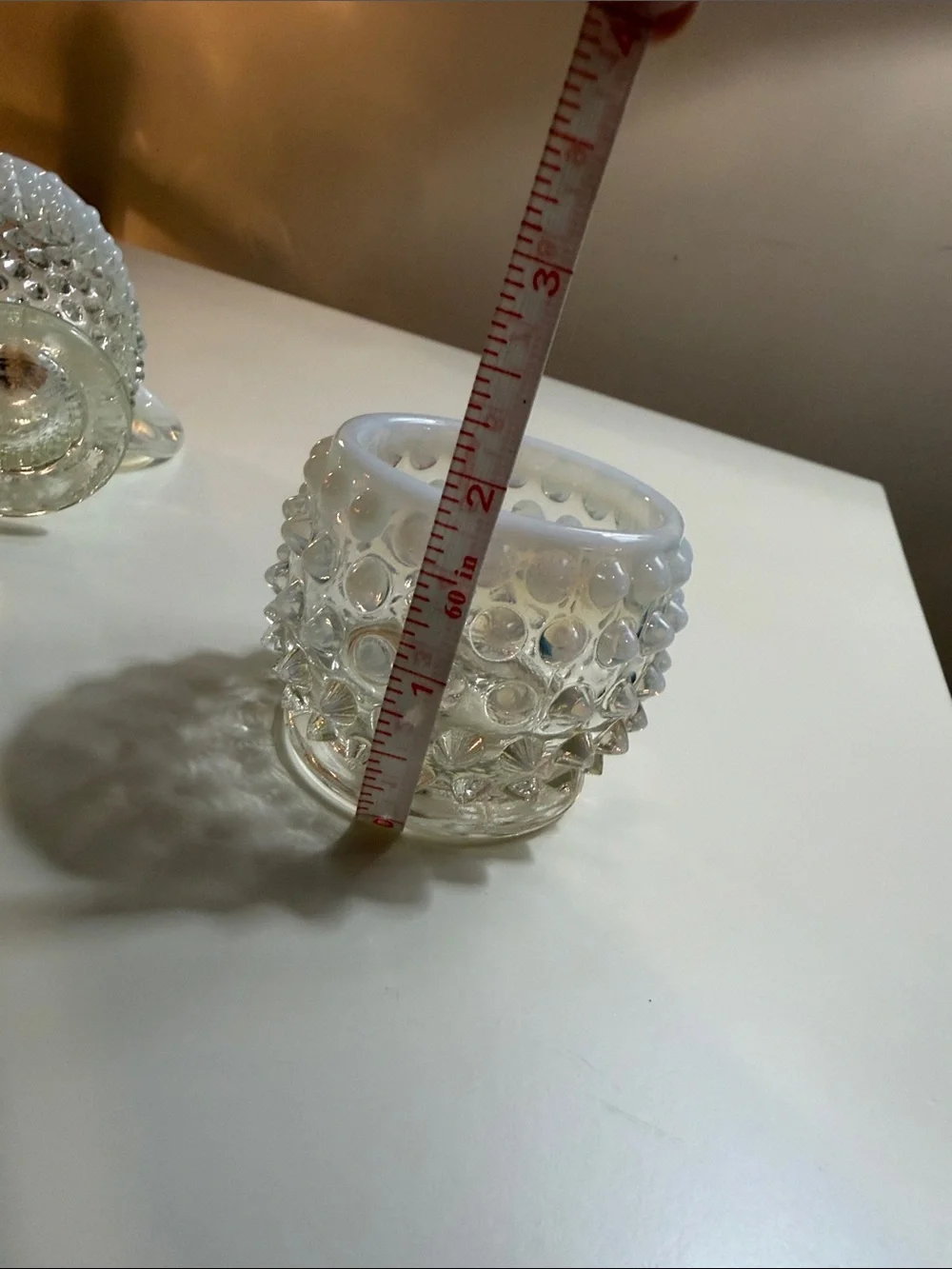 Hobnail Glass Creamer and Sugar Set - Opalescent White
